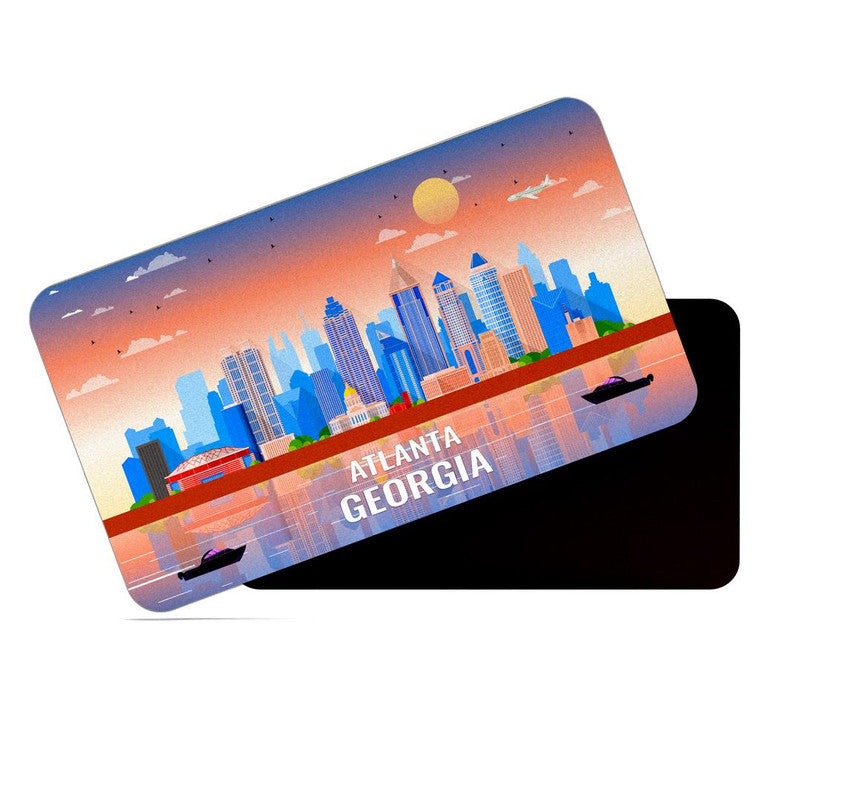 dhcrafts Rectangular Rubber Fridge Magnet / Magnetic Card Multicolor Georgia Atlanta Design Pack of 1 (8.6cm x 5.4cm)
